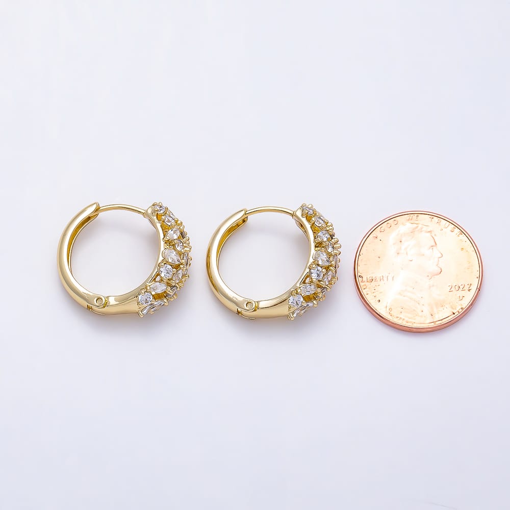 14K Gold Filled 20mm Clear CZ Marquise Round Cluster Dome Huggie Hoop Earrings | Earrings-01120