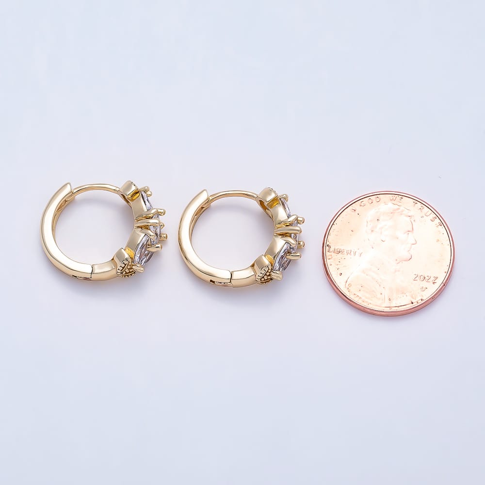 14K Gold Filled 15mm Clear CZ Marquise Rhombus Cluster Huggie | Earrings-01109