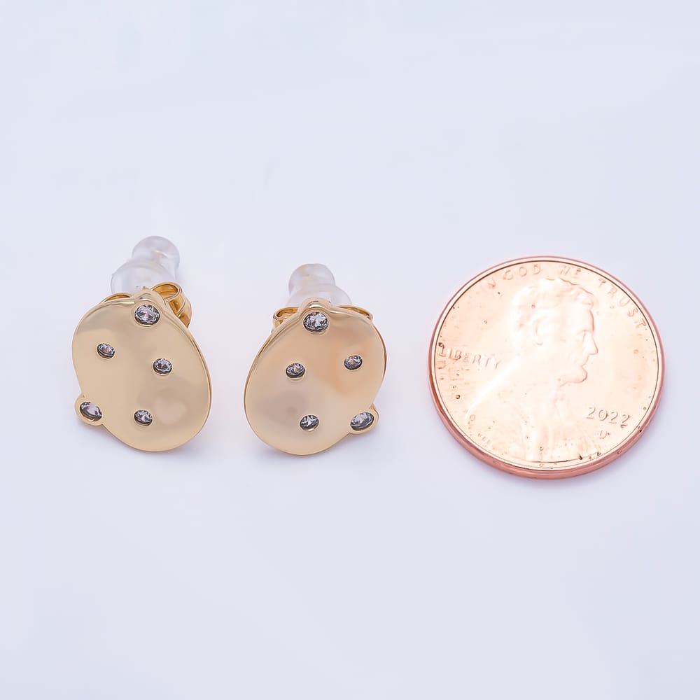 14K Gold Filled 14mm Clear CZ Round Dotted Geometric Oval Stud Earrings | Earrings-01117