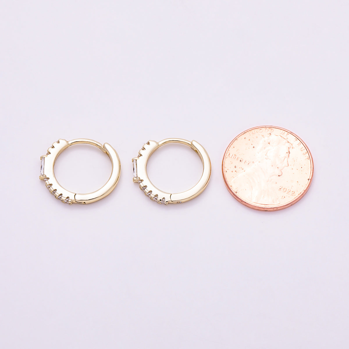 14K Gold Filled 14.5mm Baguette Micro Paved CZ Cartilage Huggie | Earrings-00759