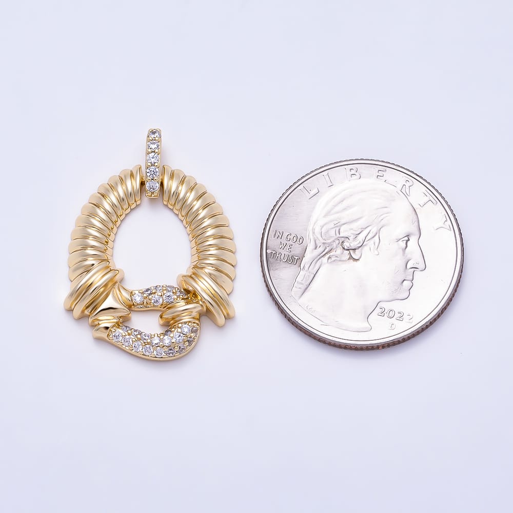 14K Gold Filled 25mm Micro Paved CZ Ribbed Circular Interlock Knot Geometric Pendant | Charms-02260