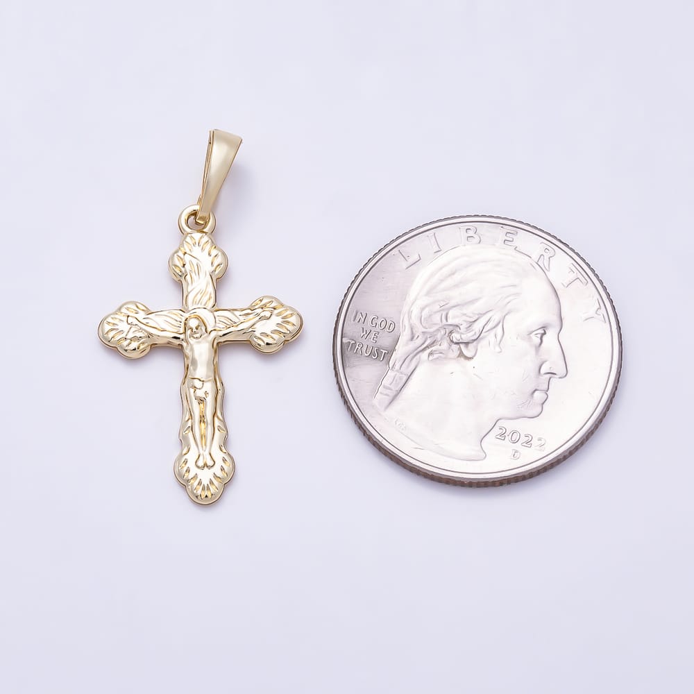 16K Gold Filled 26mm Minimalist Lined Textured Crucifix Cross Religious Pendant | Charms-02399