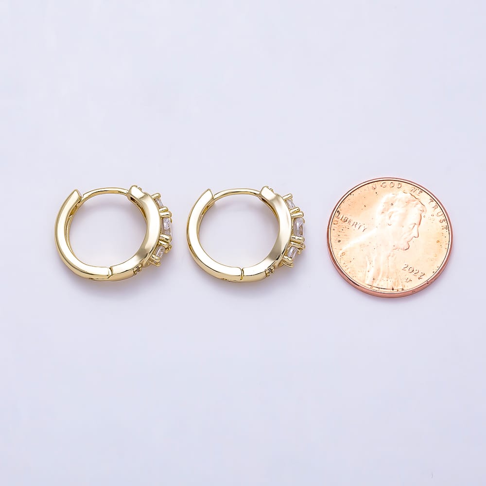 14K Gold Filled 15mm Clear CZ Round Graduated Huggie Earrings | Earrings-01116