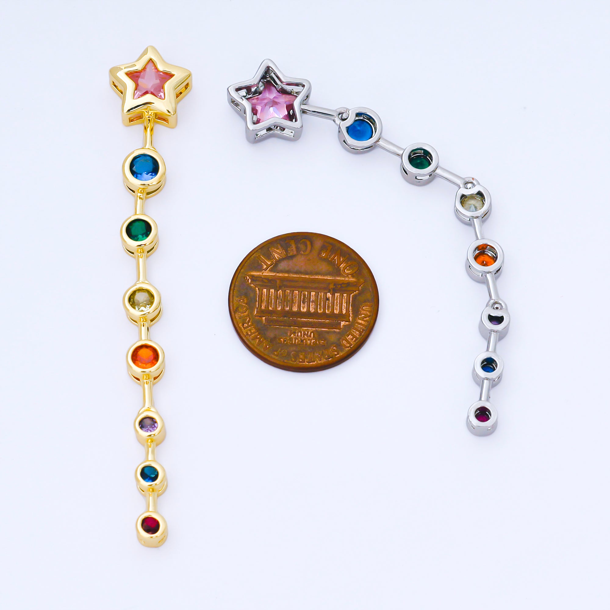 14K Gold Filled Star Round Multicolor CZ Drop Bead in Gold & Silver | B482