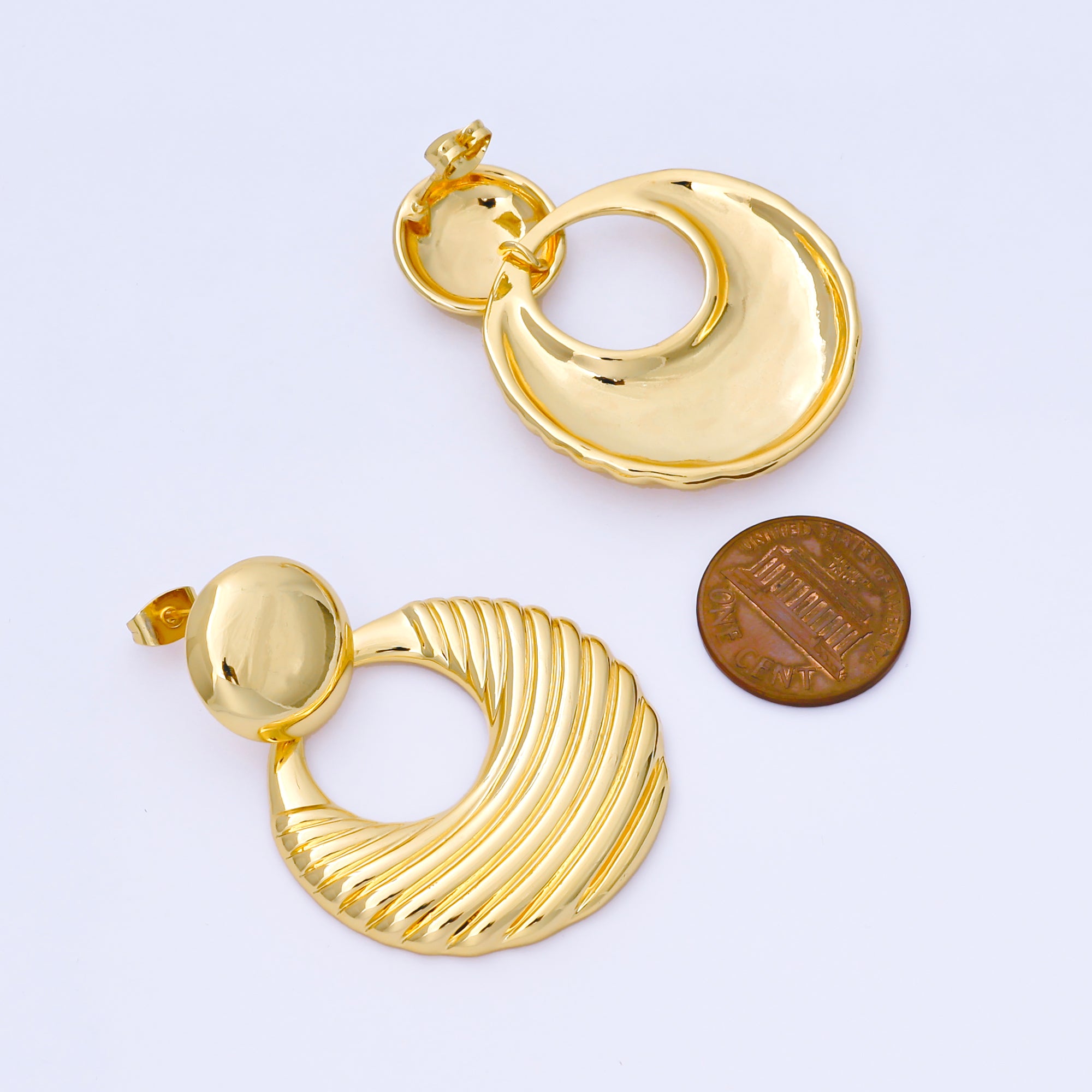 14K Gold Filled 40mm Geometric Door Knock Drop Stud Earrings in Gold & Silver | P494 P495