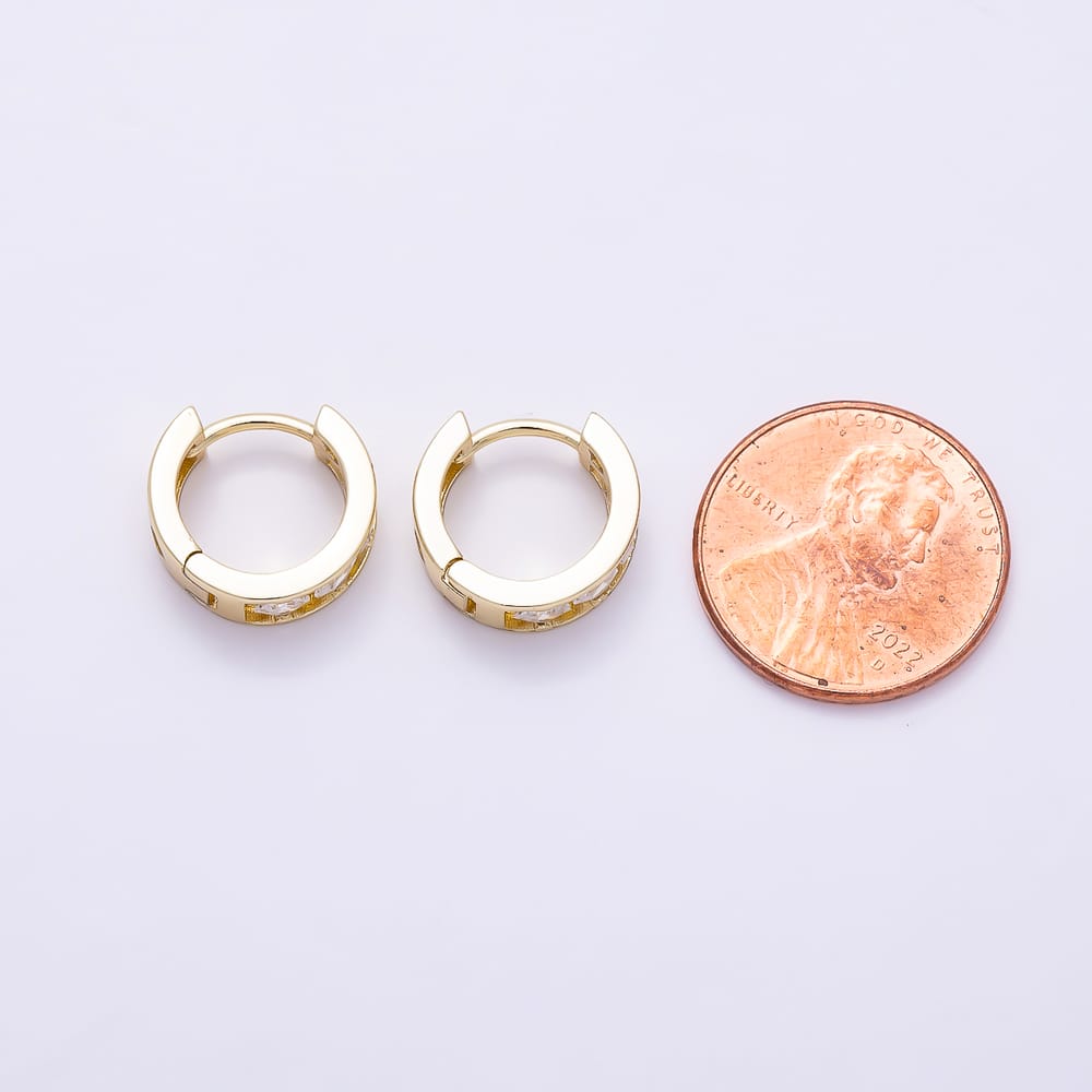 16K Gold Filled 14mm Clear Rhombus CZ Open Band Cartilage Huggie Earrings | Earrings-00907
