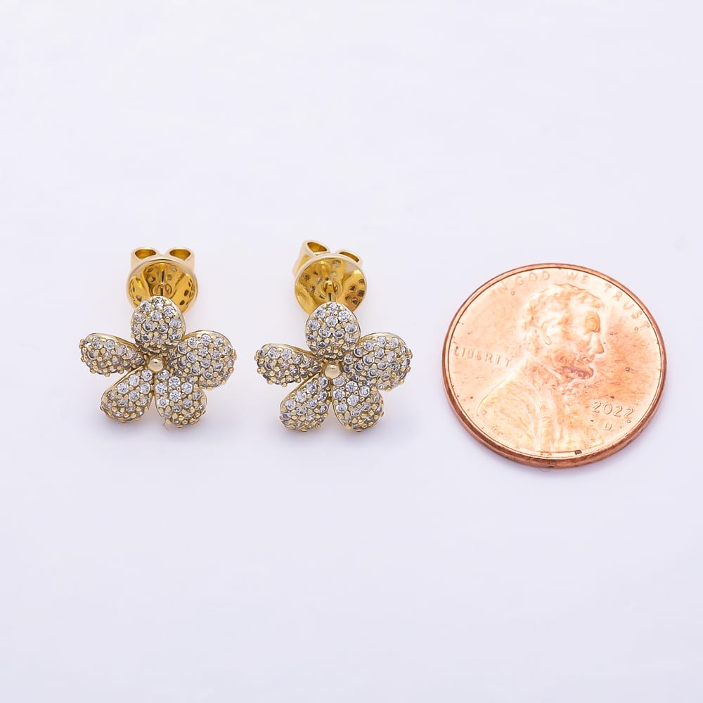 14K Gold Filled 13mm Micro Paved CZ Daisy Flower Stud Earrings | Earrings-01124