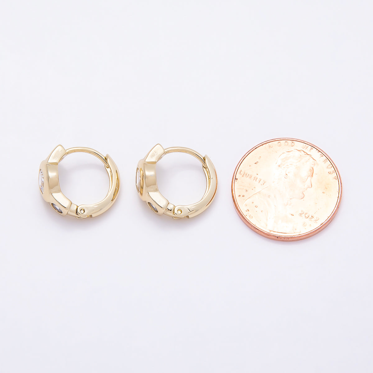16K Gold Filled 14mm Clear CZ Round Rhombus Dotted Cartilage Huggie Earrings | Earrings-00438