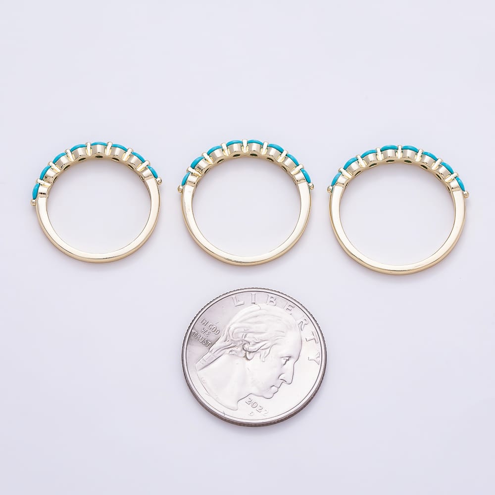 14K Gold Filled Blue Turquoise Gemstone Round Prong Lined Ring | Rings-00427 ~ Rings-00429