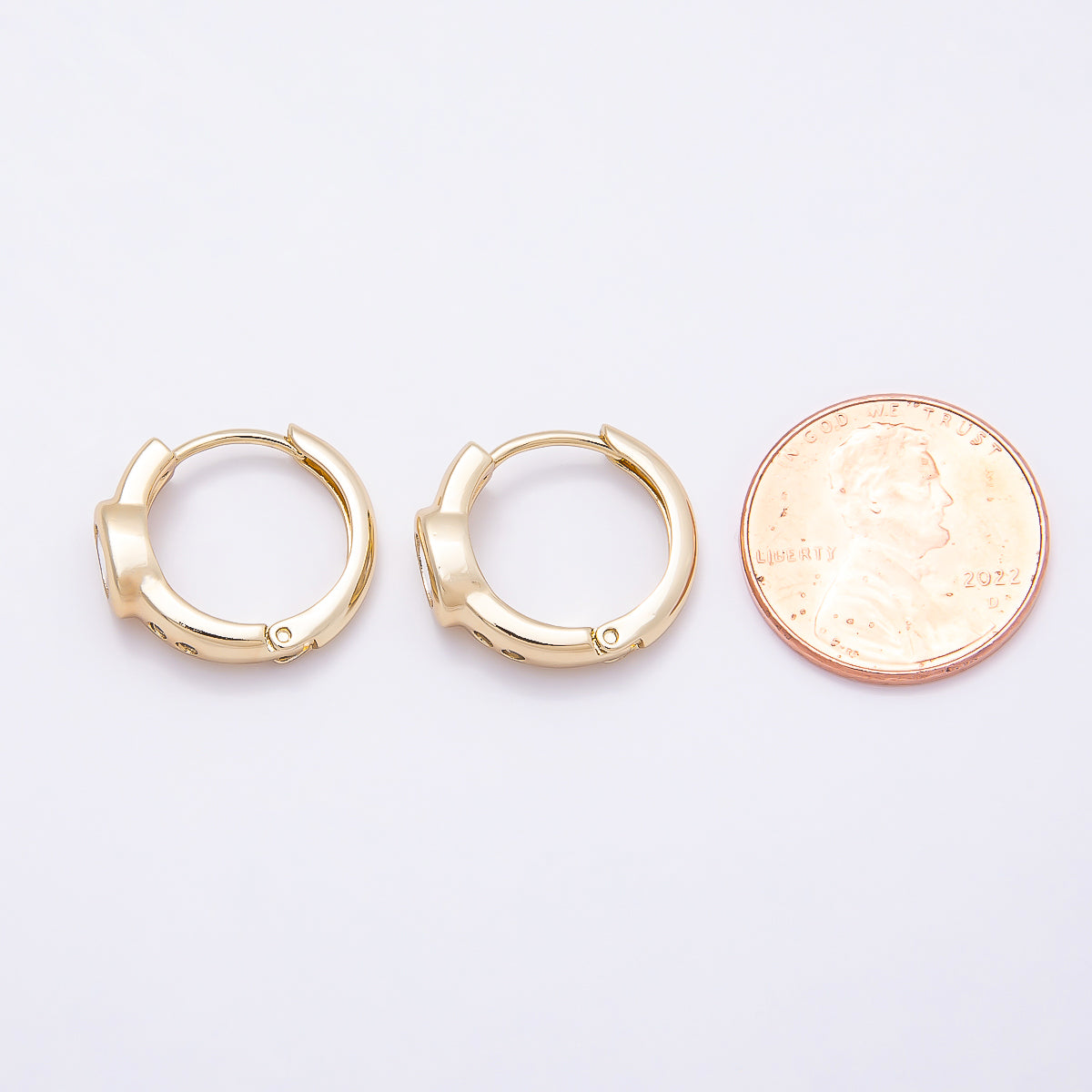16K Gold Filled 17mm Clear CZ Oval Dotted Huggie Earrings | Earrings-00412