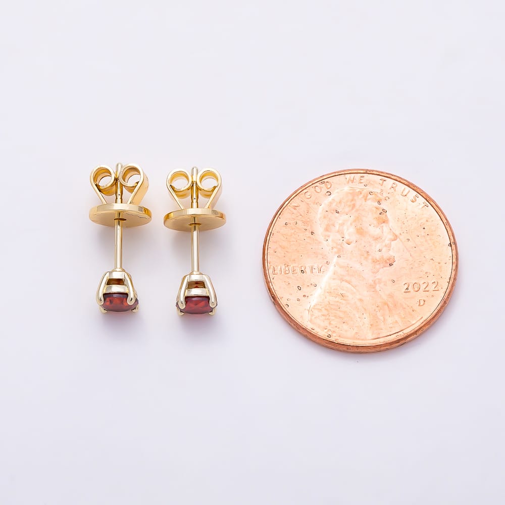 14K Gold Filled 5mm Red, Black CZ Round 4-Prong Solitaire Mini Stud Earrings | Earrings-01186 Earrings-01189