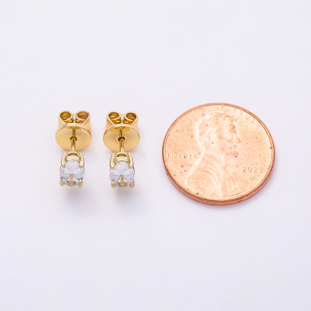 14K Gold Filled 6mm Clear Oval CZ 4-Prong Solitaire Stud Earrings | Earrings-01182