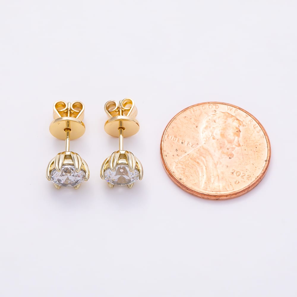 14K Gold Filled 6mm Clear Round CZ Prong Solitaire Stud Earrings | Earrings-01195