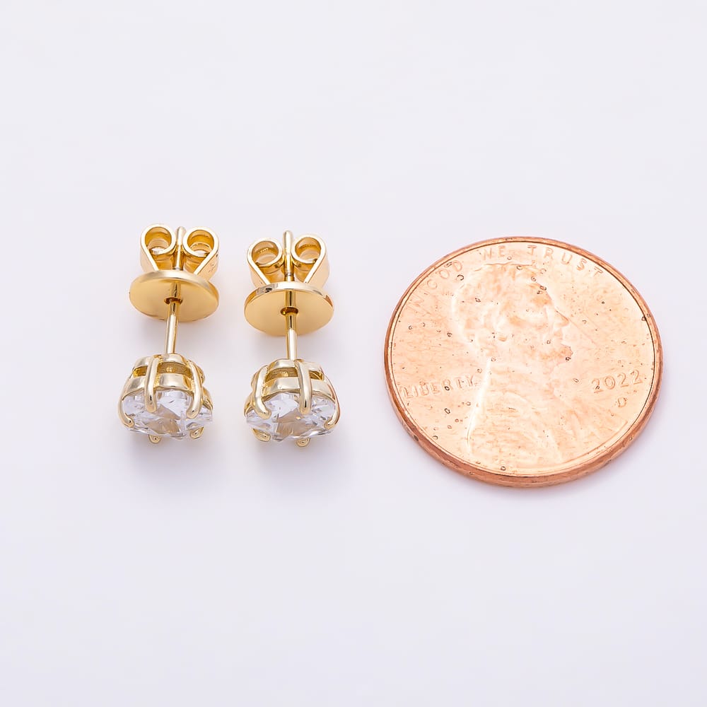 14K Gold Filled 6mm Clear CZ Star Prong Solitaire Stud Earrings | Earrings-01193