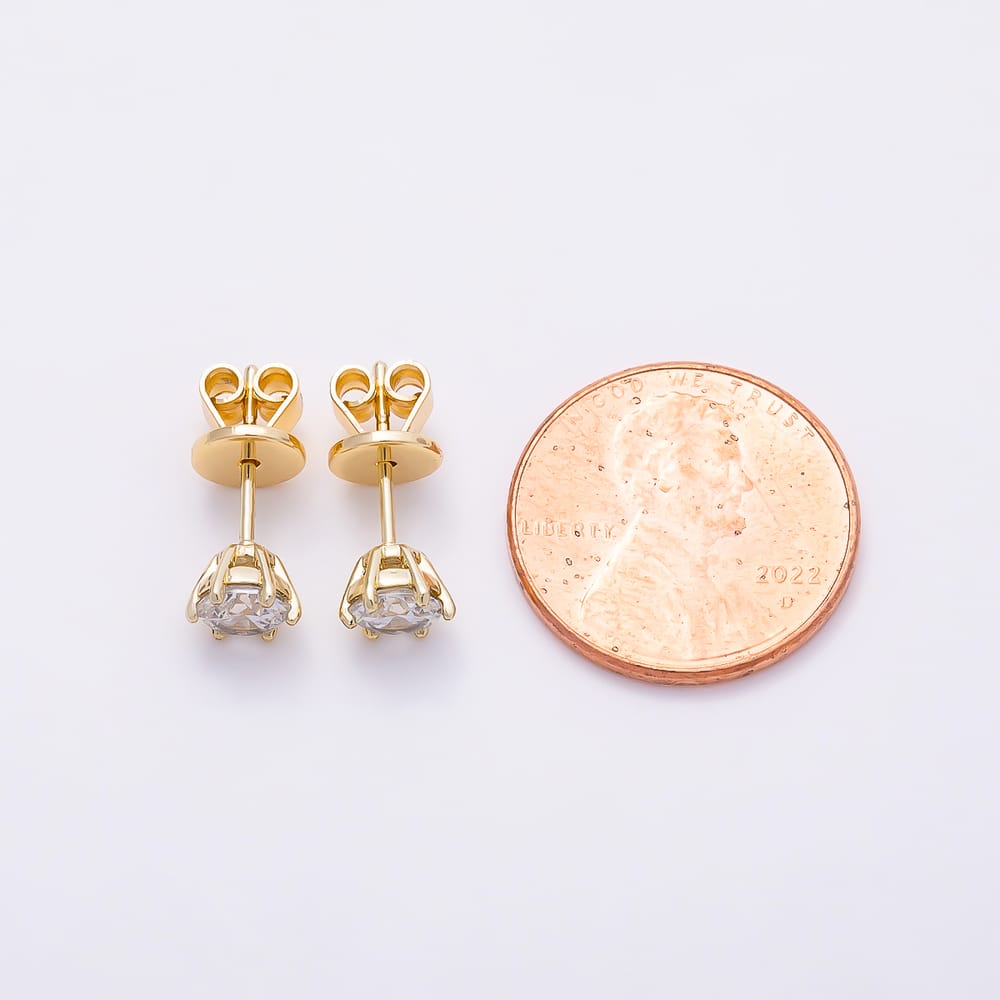 14K Gold Filled 6mm Clear Round CZ Prong CZ Solitaire Stud Earrings | Earrings-01198