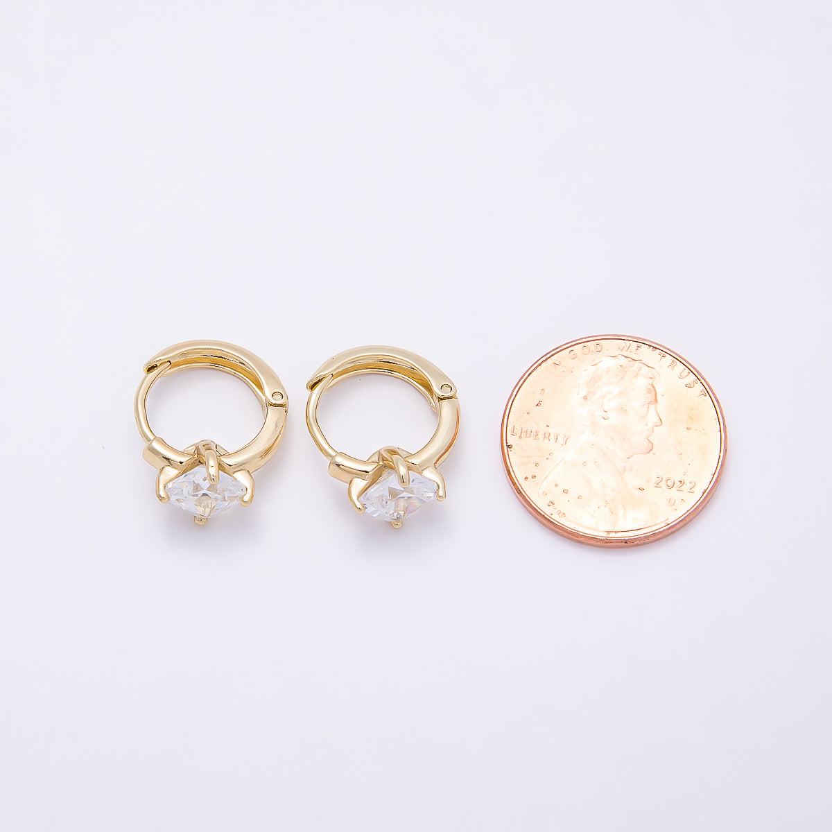 16K Gold Filled 13mm Clear CZ Rhombus Solitaire Cartilage Huggies Earrings | Earrings-00394