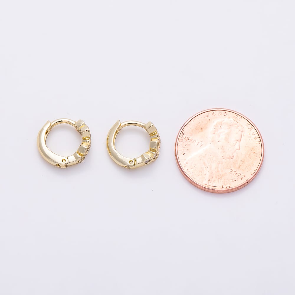 14K Gold Filled 11mm Clear CZ Hexagon Honey Cartilage Huggie Earrings | Earrings-01129