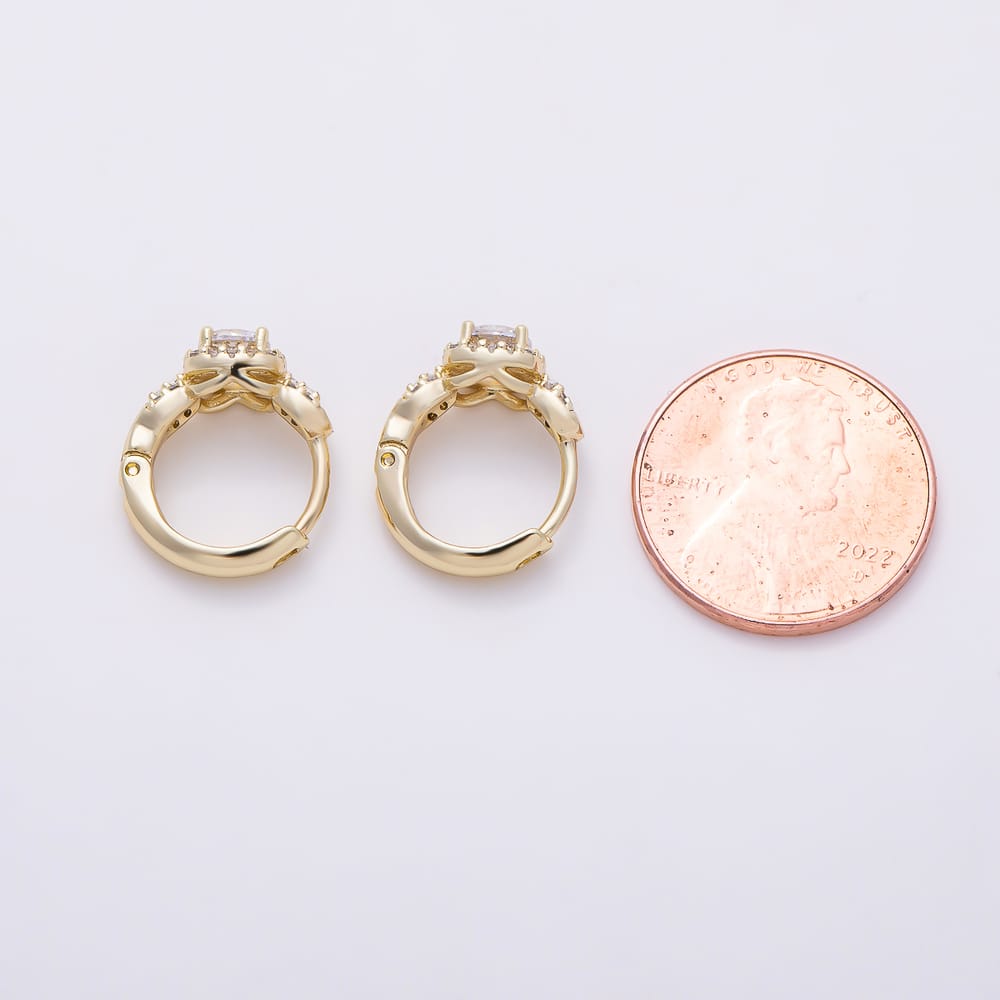 14K Gold Filled 16mm Round Micro Paved CZ Geometric Solitaire Huggie Earrings | Earrings-01132