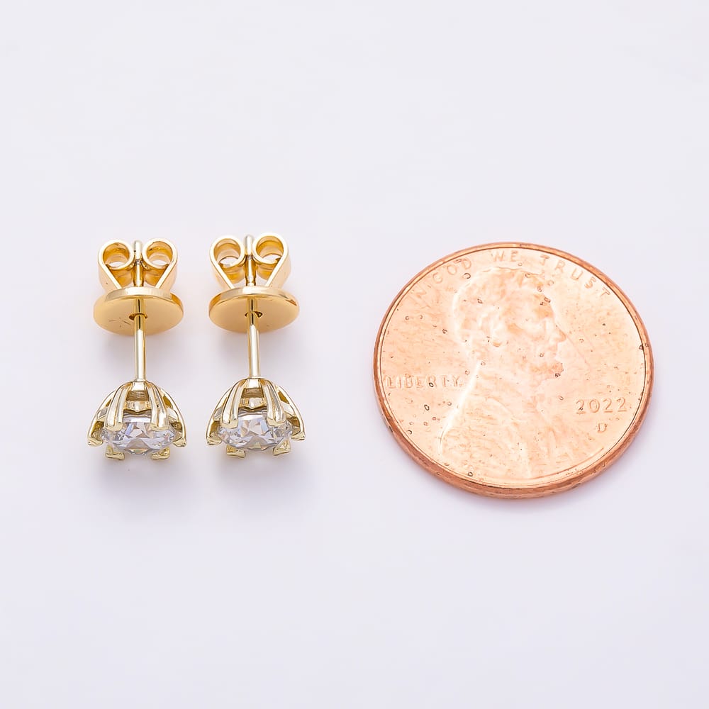 14K Gold Filled 15mm Clear Round CZ Heart Prong Solitaire Stud Earrings | Earrings-01194