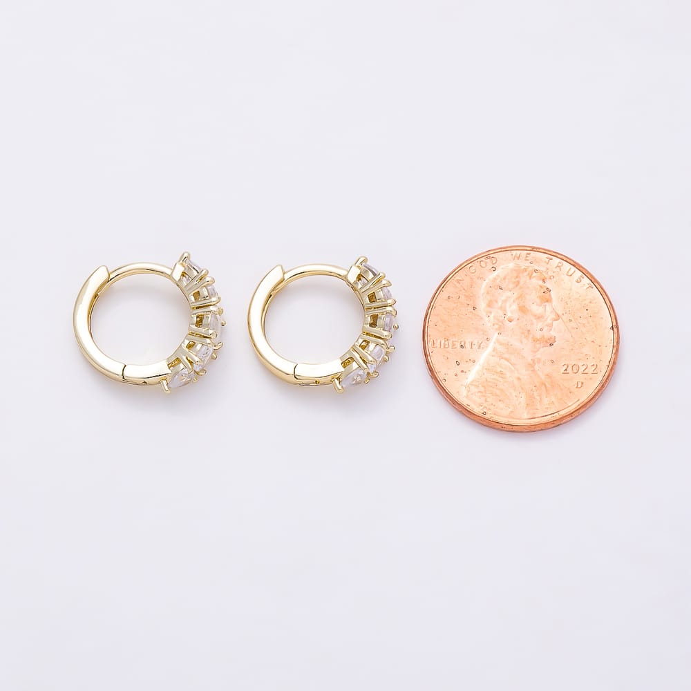 14K Gold Filled 14mm Clear CZ Oval Lined Cartilage Huggie | Earrings-01200