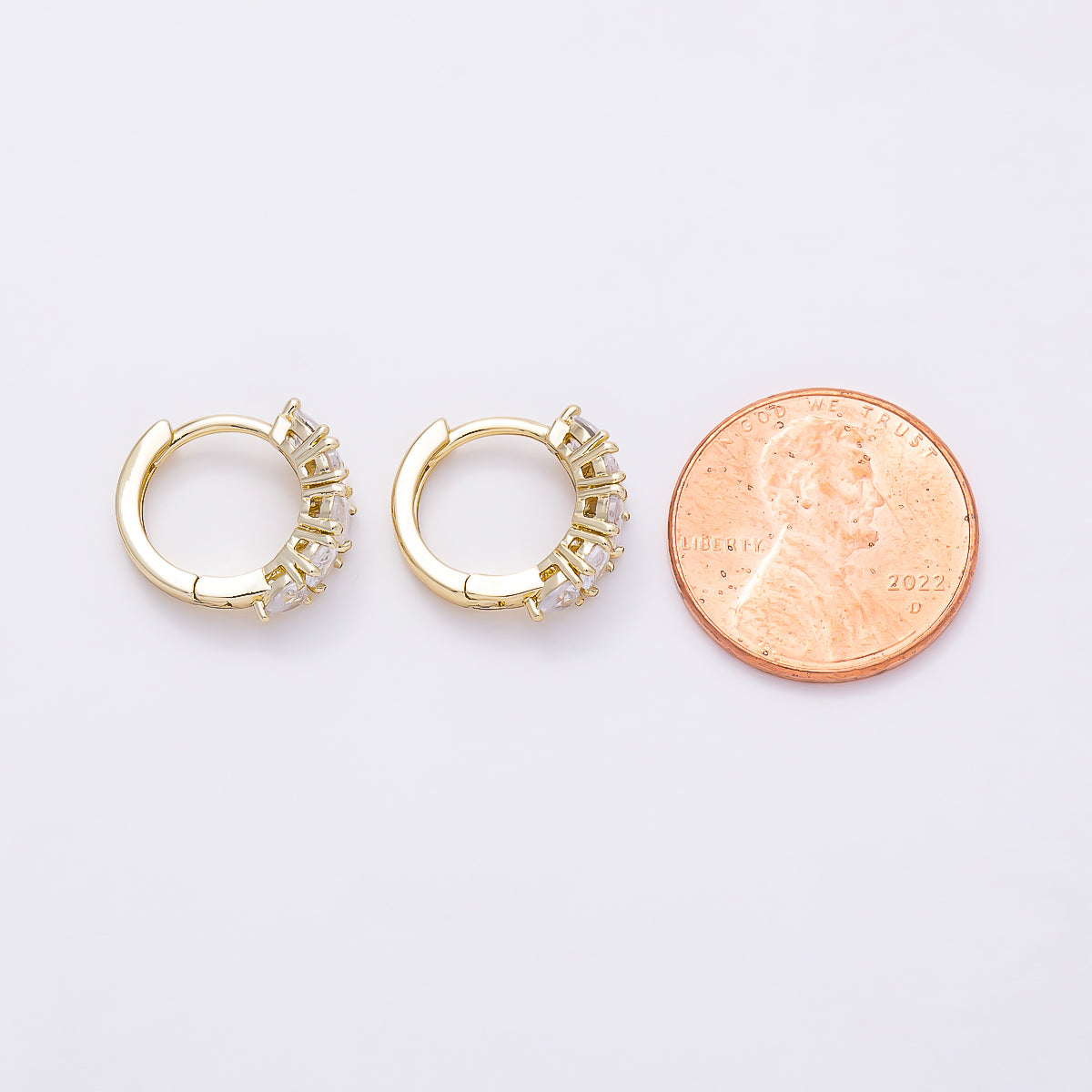 14K Gold Filled 14mm Clear CZ Oval Lined Cartilage Huggie | Earrings-01200