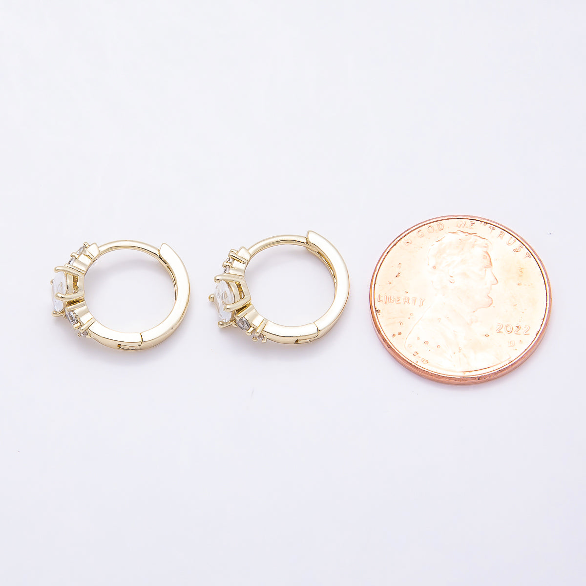 16K Gold Filled 17mm Clear Round Oval CZ Solitaire Cartilage Huggie Earrings | Earrings-00452