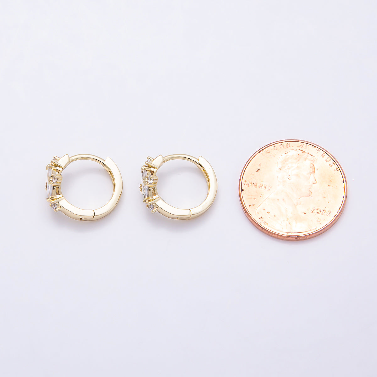 16K Gold Filled 13mm Clear Marquise CZ Celestial Star Huggie Earrings | Earrings-00453