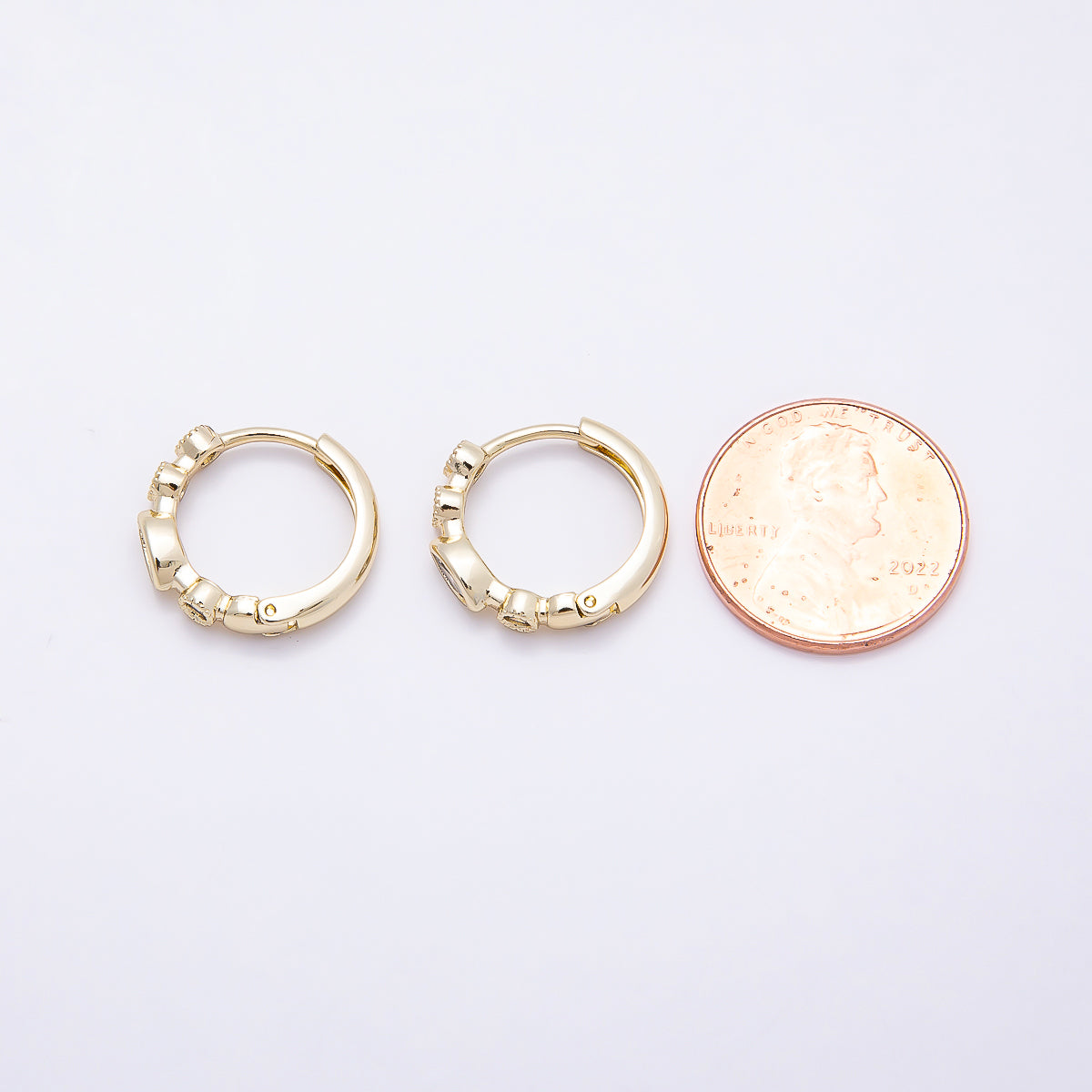 16K Gold Filled 17mm Marquise Round CZ Bezel Cartilage Huggie Earrings | Earrings-00431