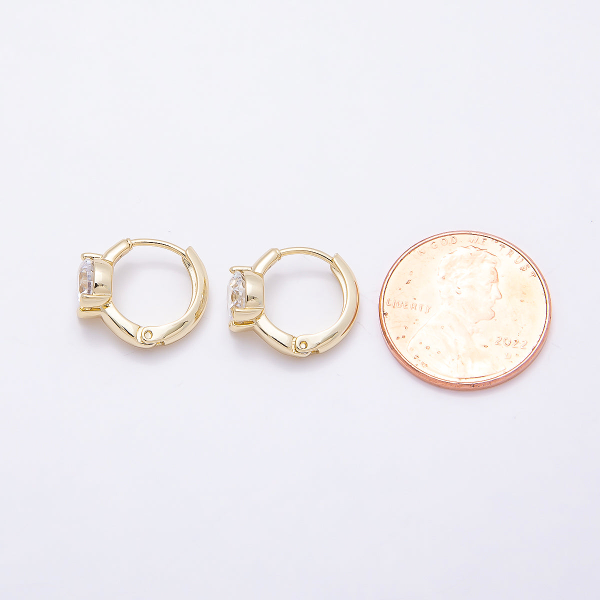 16K Gold Filled 14mm Clear Round CZ Solitaire Cartilage Huggie Earrings | Earrings-00450
