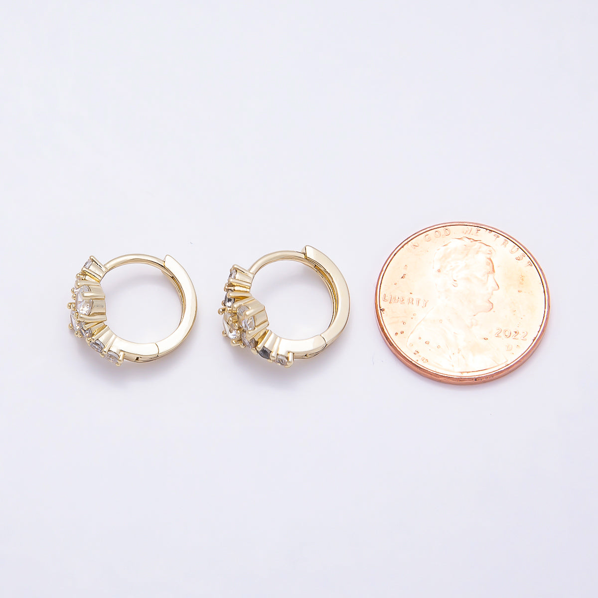 16K Gold Filled 14mm Clear Round Cluster CZ Cartilage Huggie Earrings | Earrings-00451