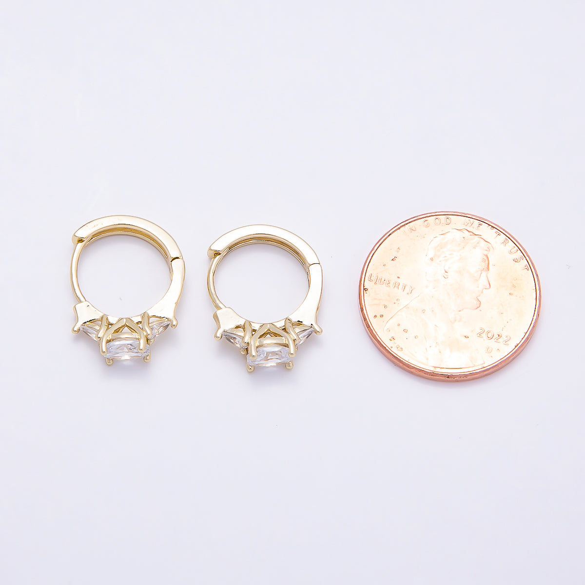 16K Gold Filled 16mm Clear CZ Geometric Cartilage Huggie Earrings | Earrings-00434