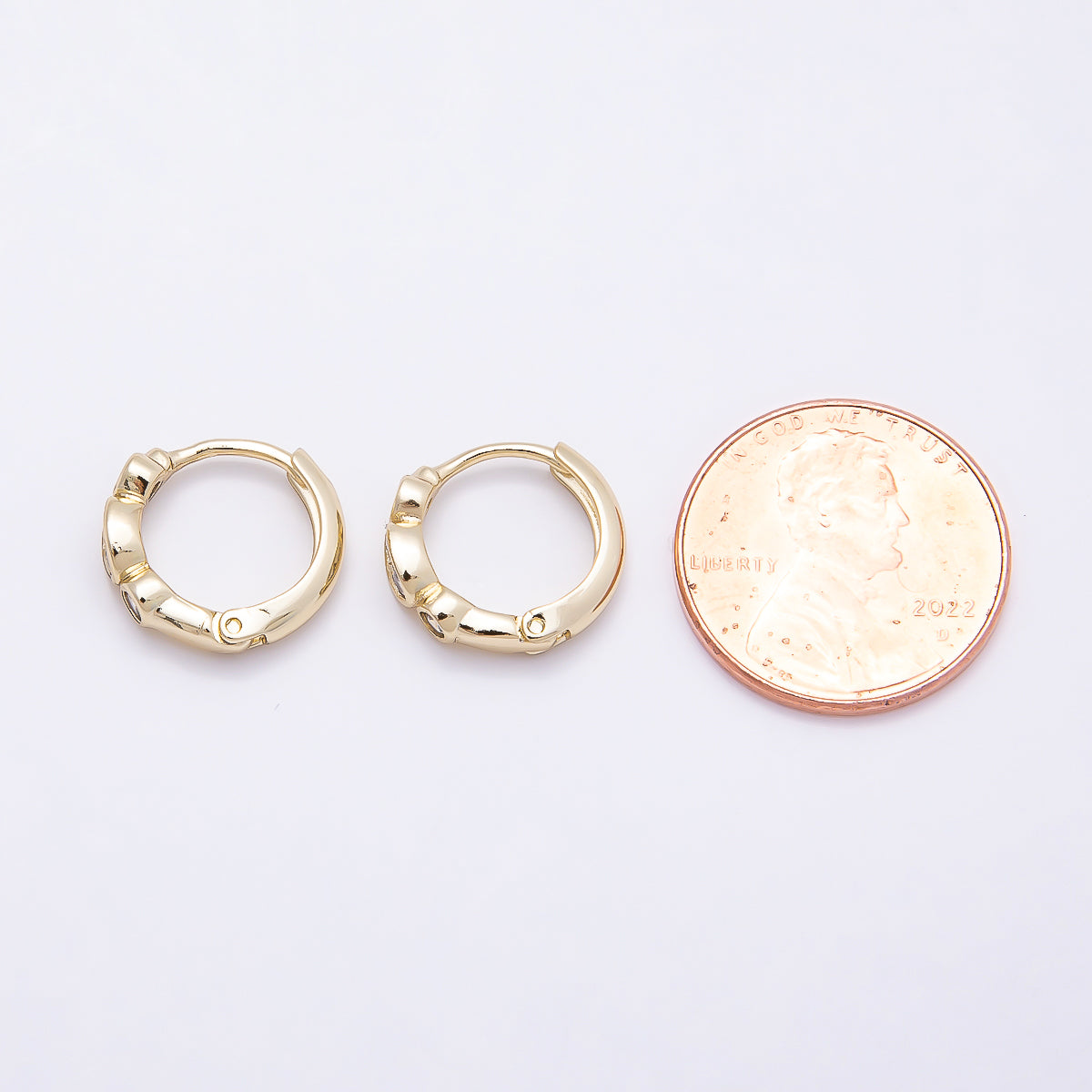 16K Gold Filled 13mm Round Oval CZ Bezel Cartilage Huggie Earrings | Earrings-00433