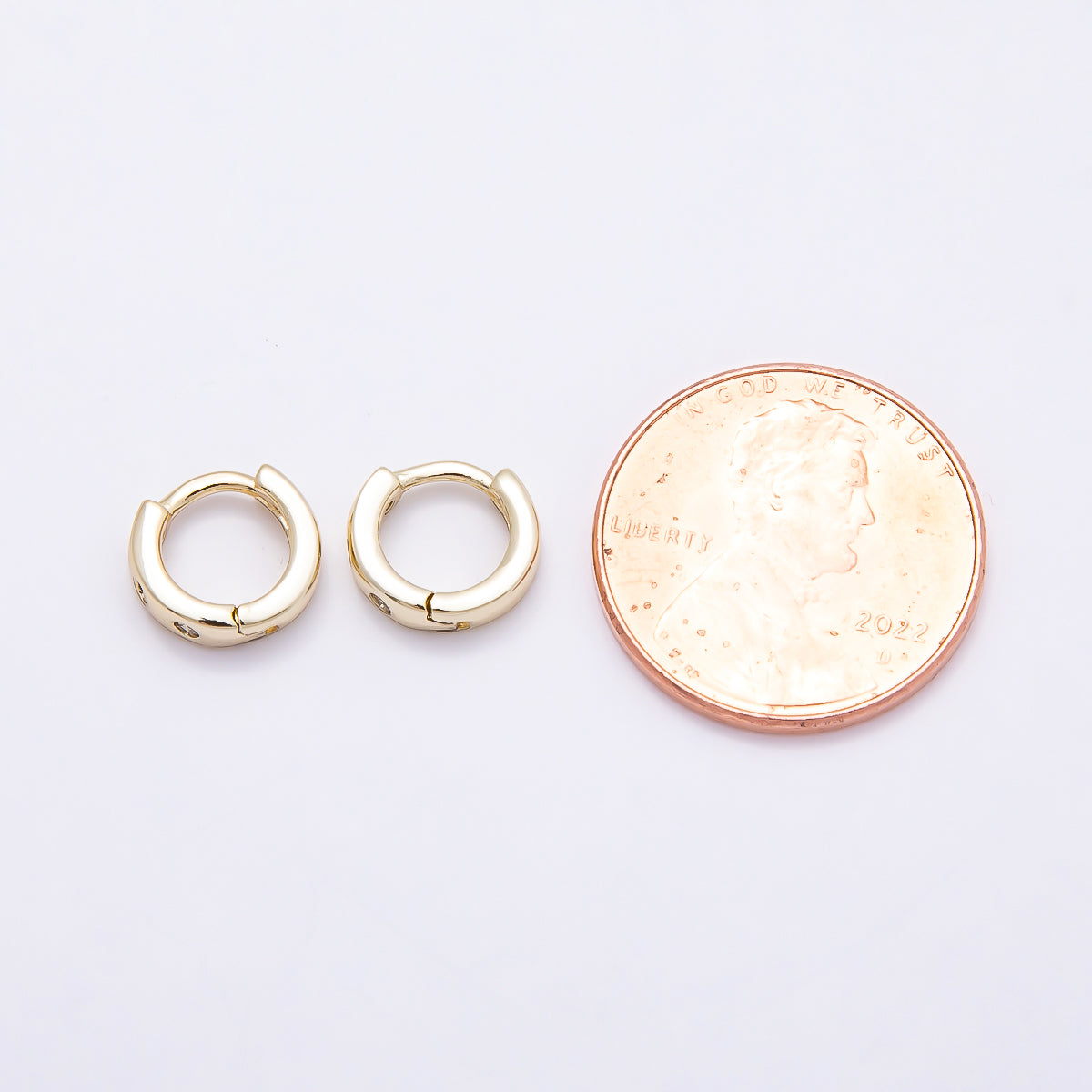 16K Gold Filled 9mm Clear CZ Dotted Cartilage Huggie Earrings | Earrings-00443