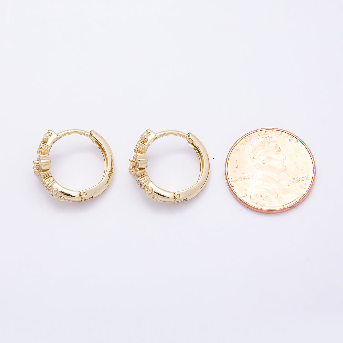 16K Gold Filled 17mm Clear CZ Religious Passion Cross Huggie Earrings | Earrings-00446