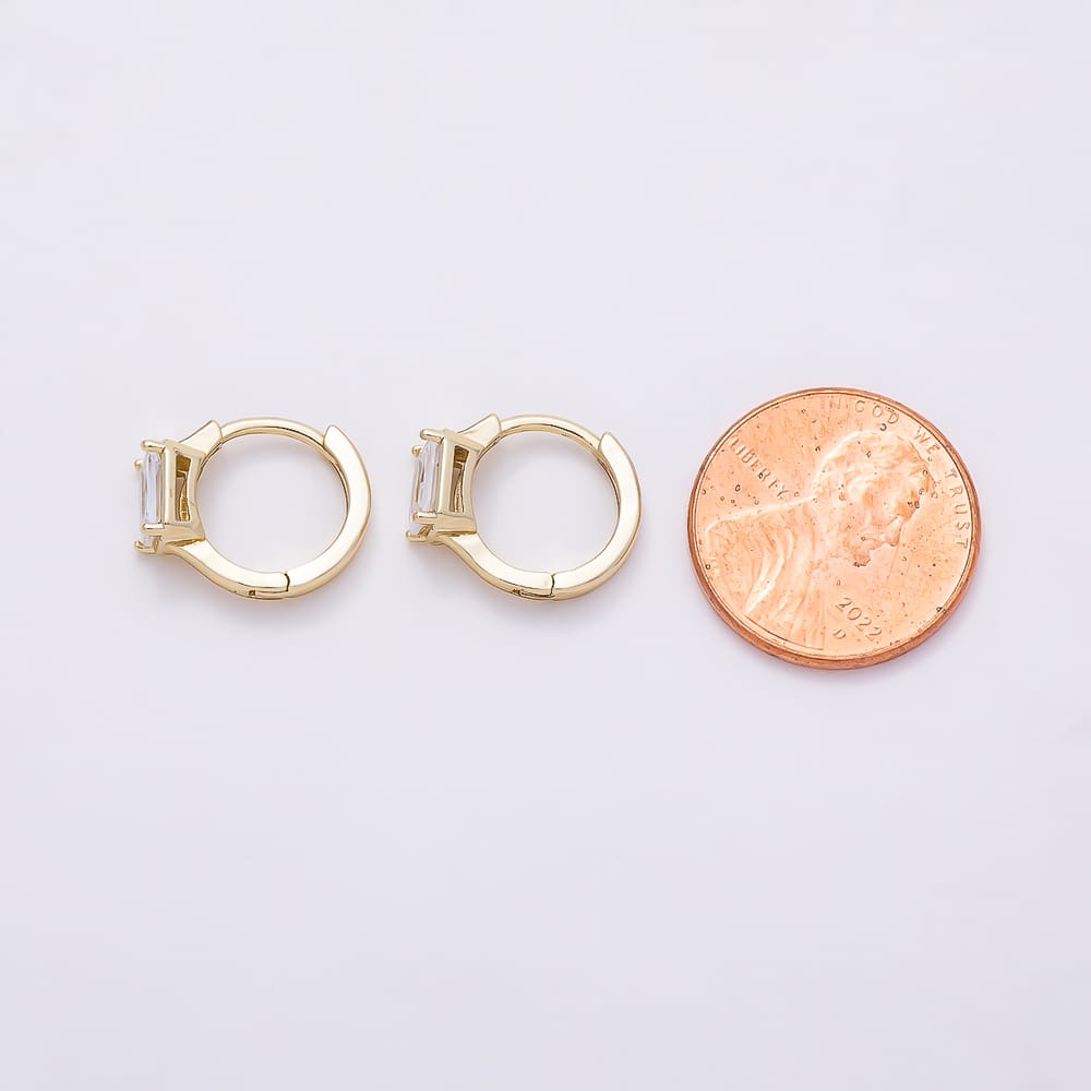 14K Gold Filled 12mm Clear CZ Baguette Cartilage Huggie | Earrings-01203