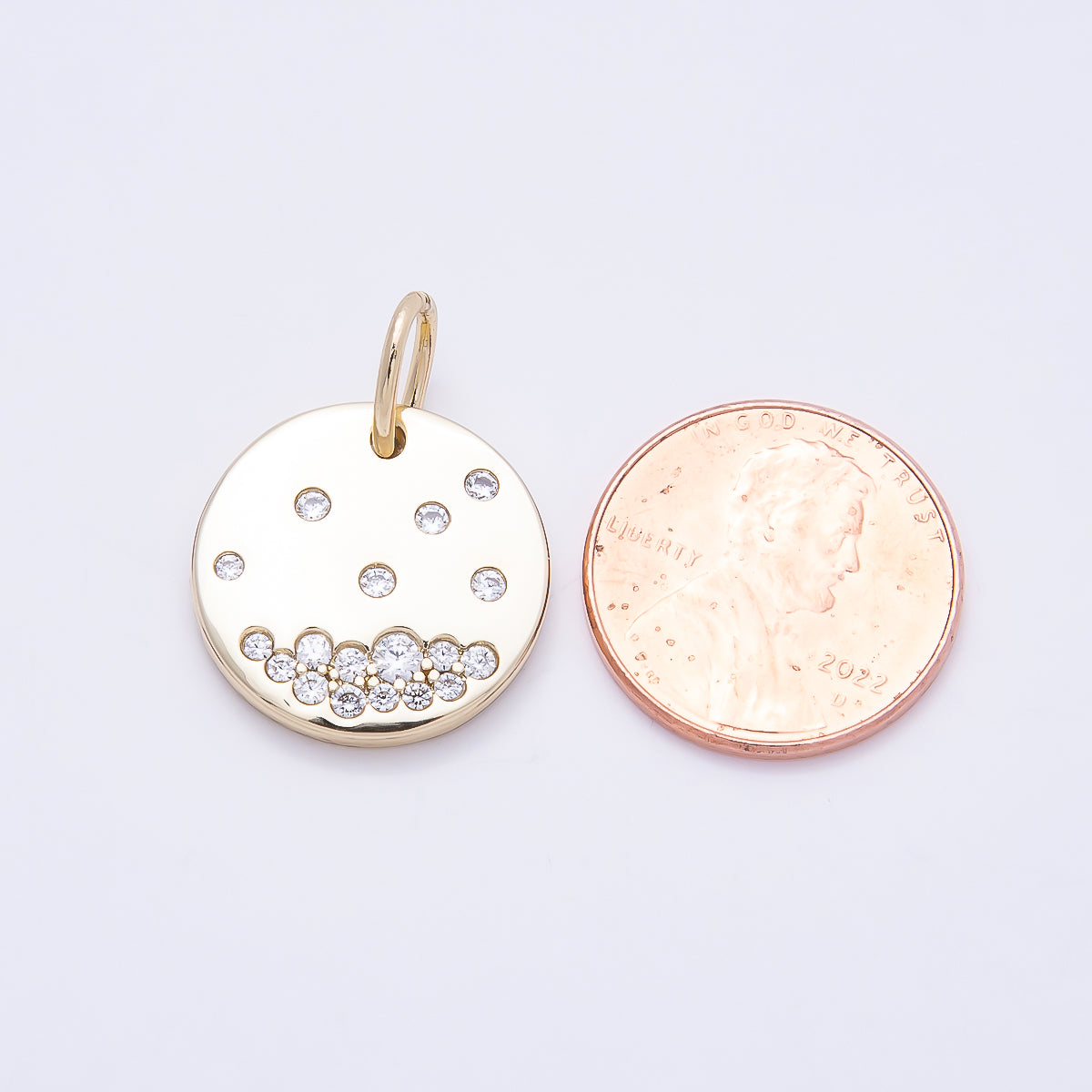 14K Gold Filled 18mm Clear CZ Dotted Round Pendant | Charms-01053