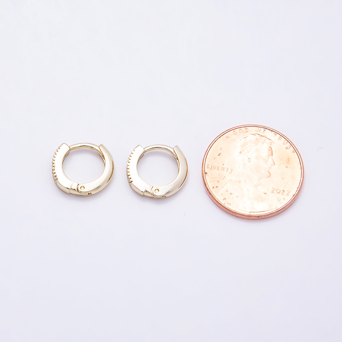 16K Gold Filled 11mm Micro Paved CZ Ribbed Cartilage Huggies Earrings | Earrings-00442