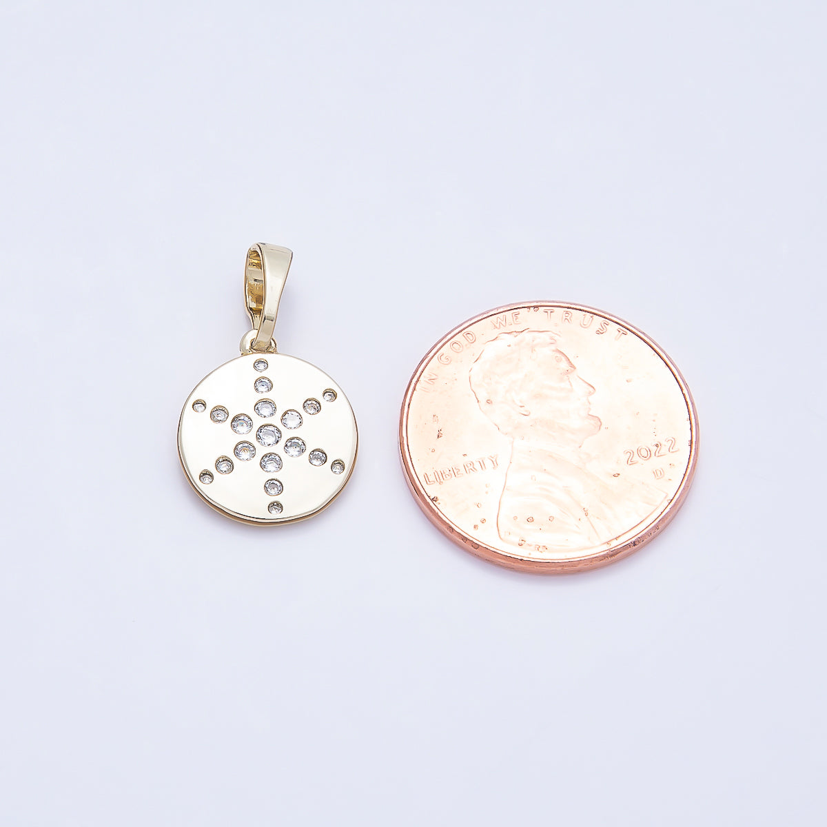 16K Gold Filled 13mm Clear CZ Dotted Celestial North Star Round Charm | Charms-00936