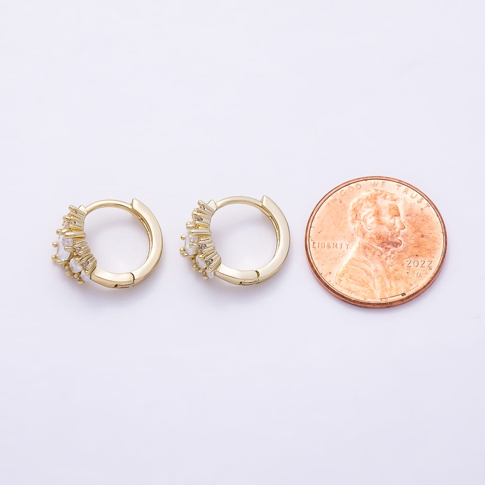 16K Gold Filled 14mm Clear Marquise CZ Cluster Cartilage Huggie Earrings | Earrings-00908