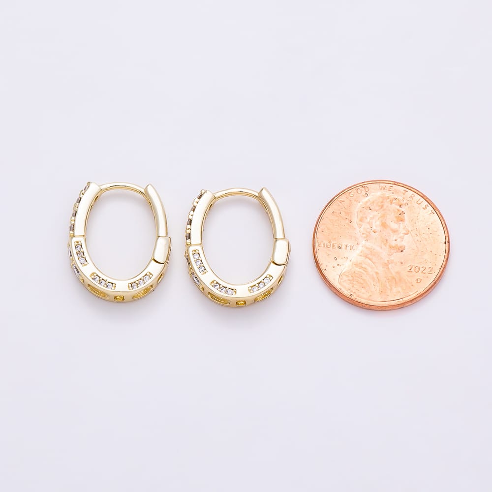 14K Gold Filled 17mm Clear Micro Paved CZ Oblong U-Shaped Huggie | Earrings-01201