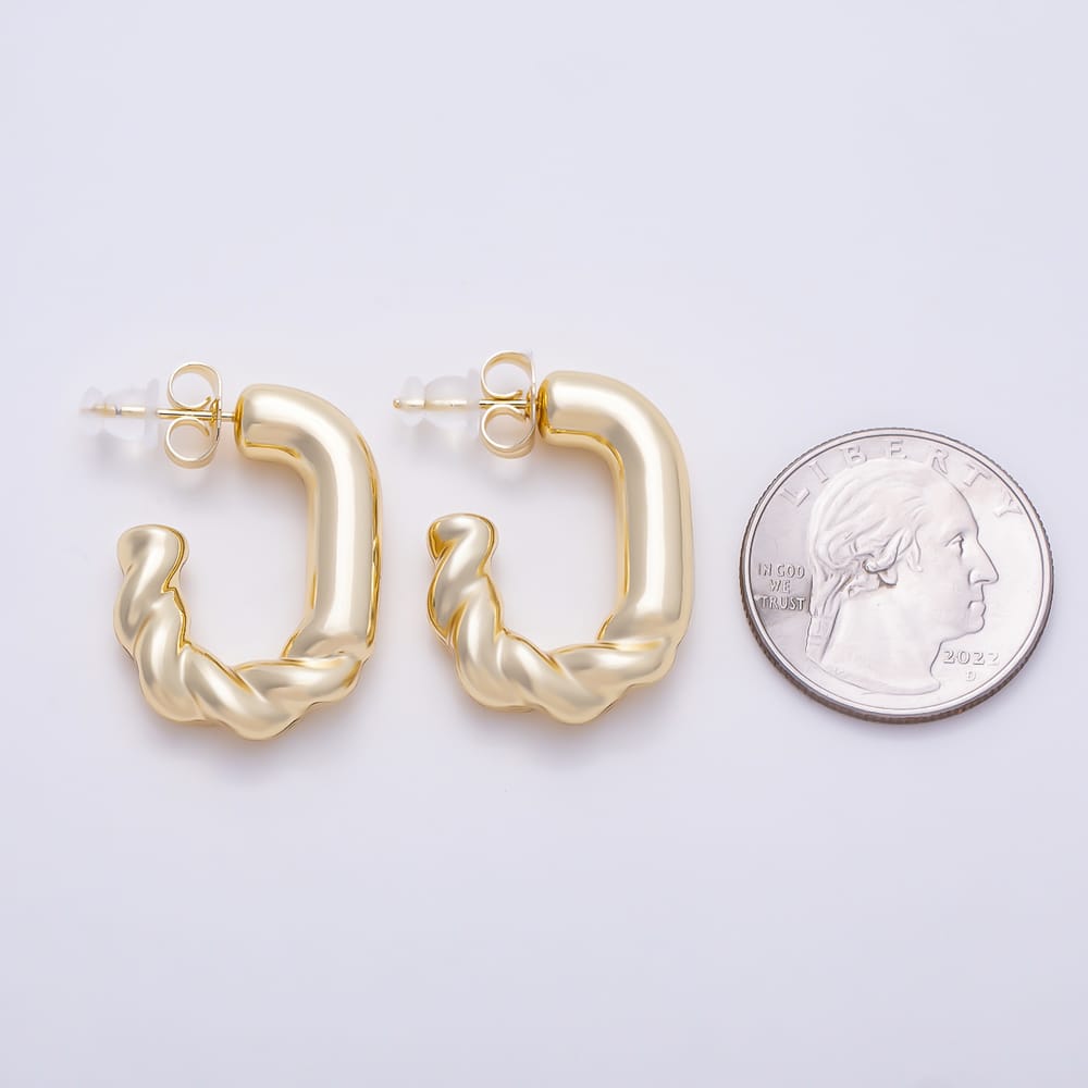 14K Gold Filled 29mm Minimalist Twisted Croissant J-Shaped Hoop Earrings | Earrings-01137