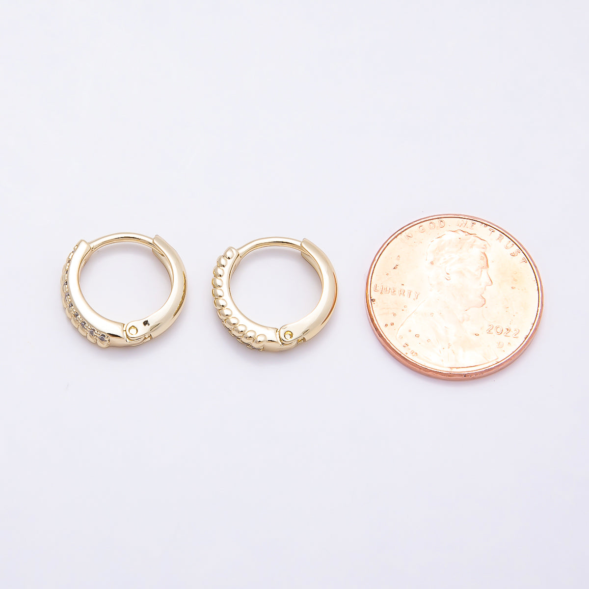 16K Gold Filled 13mm Micro Paved CZ Croissant Lined Cartilage Huggie Earrings | Earrings-00437