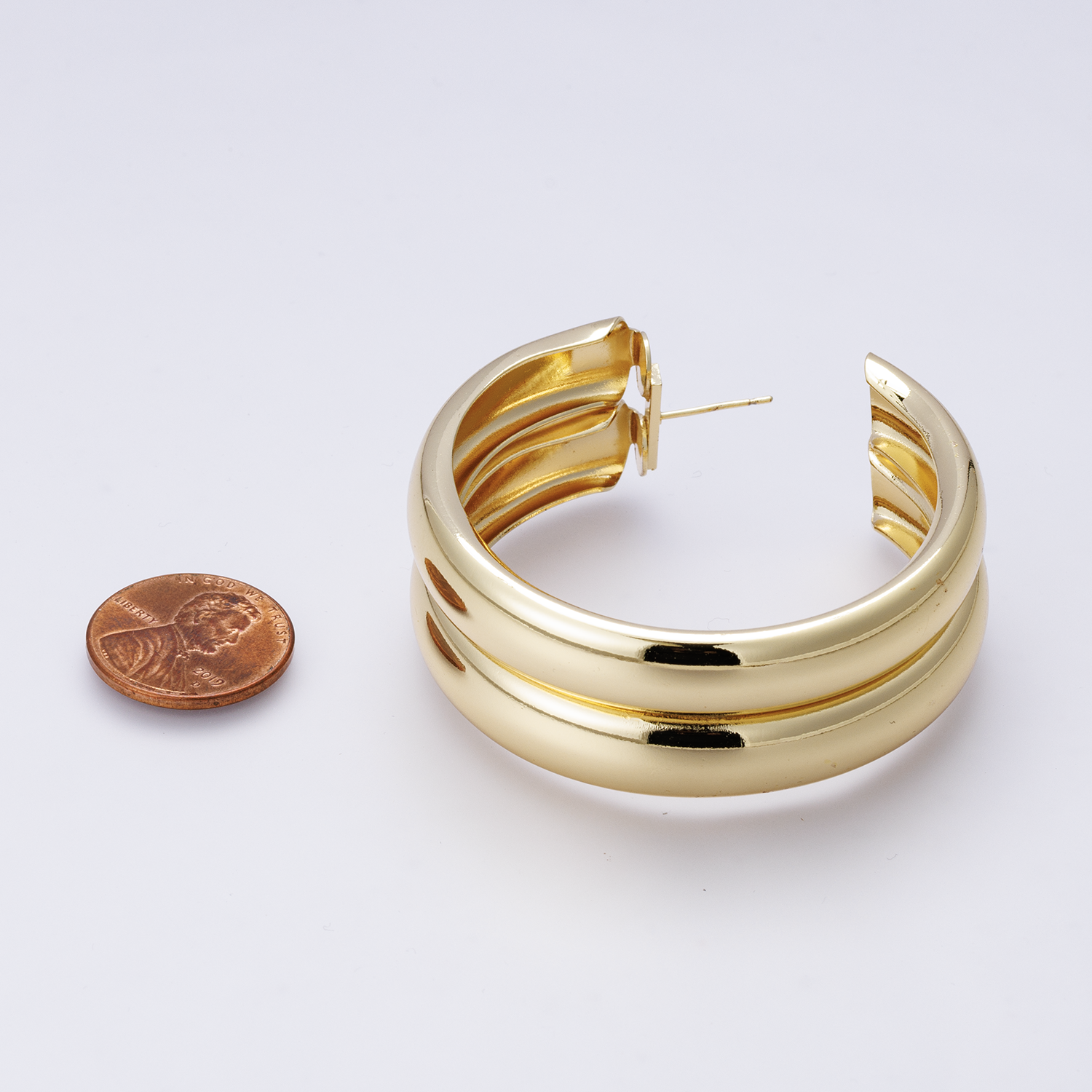 14K Gold Filled 50mm Double Band C-Shaped Hoop Earrings in Gold & Silver | P00422 P00423