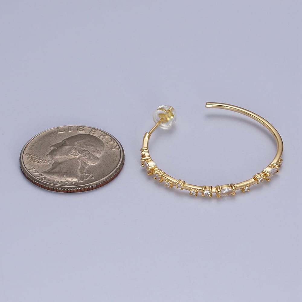 14K Gold Filled 33mm Clear CZ Cluster C-Shaped Hoop in Gold & Silver