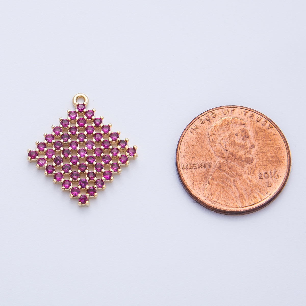 14K Gold Filled 20mm Colorful Micro Paved CZ Rhombus Geometric Charm | AK211-AK213