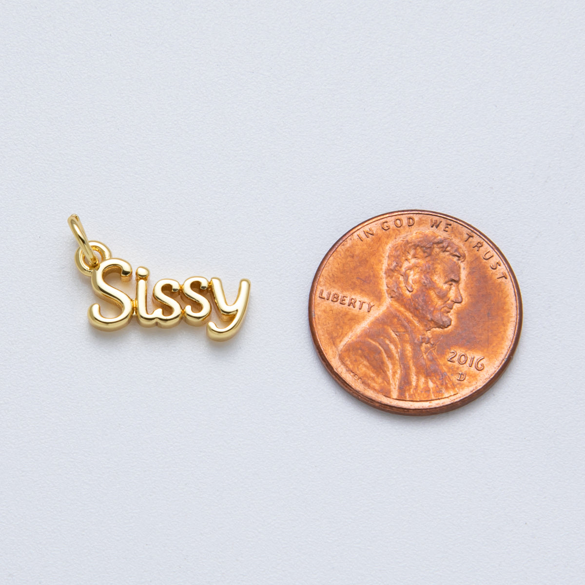 14K Gold Filled 16mm Sister "Sissy" Minimalist Script Charm | Charms-100023