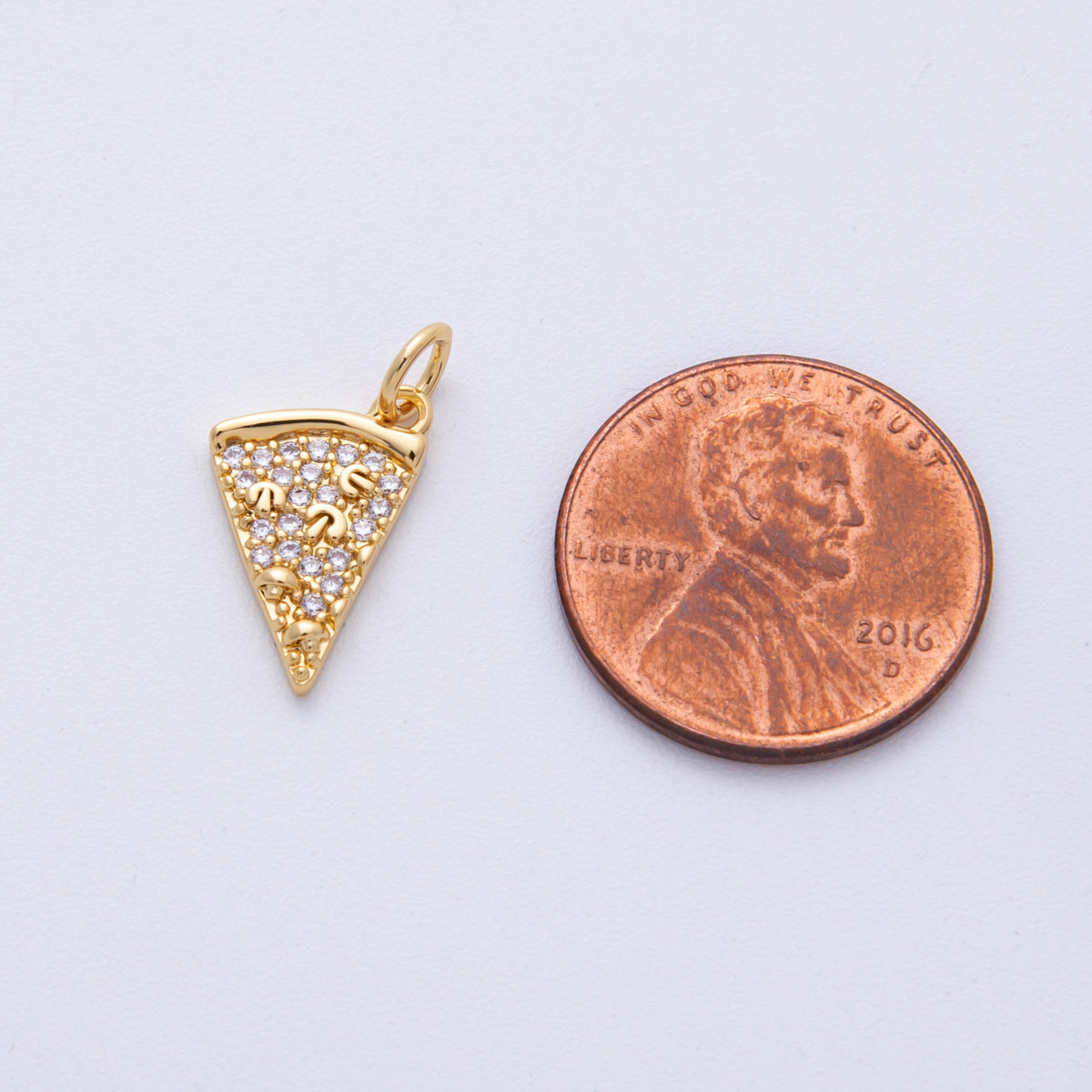 14K Gold Filled 14.5mm Micro Paved CZ Mushroom Pizza Slice Food Charm | Charms-100020