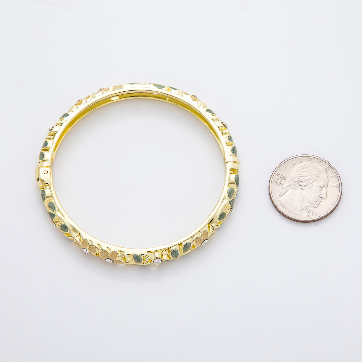 14K Gold Filled Round CZ Enamel Floral Themed Open Round Bangle Bracelet in Pink, Orange, & Blue | WA-292 WA-300 WA-323 WA-370