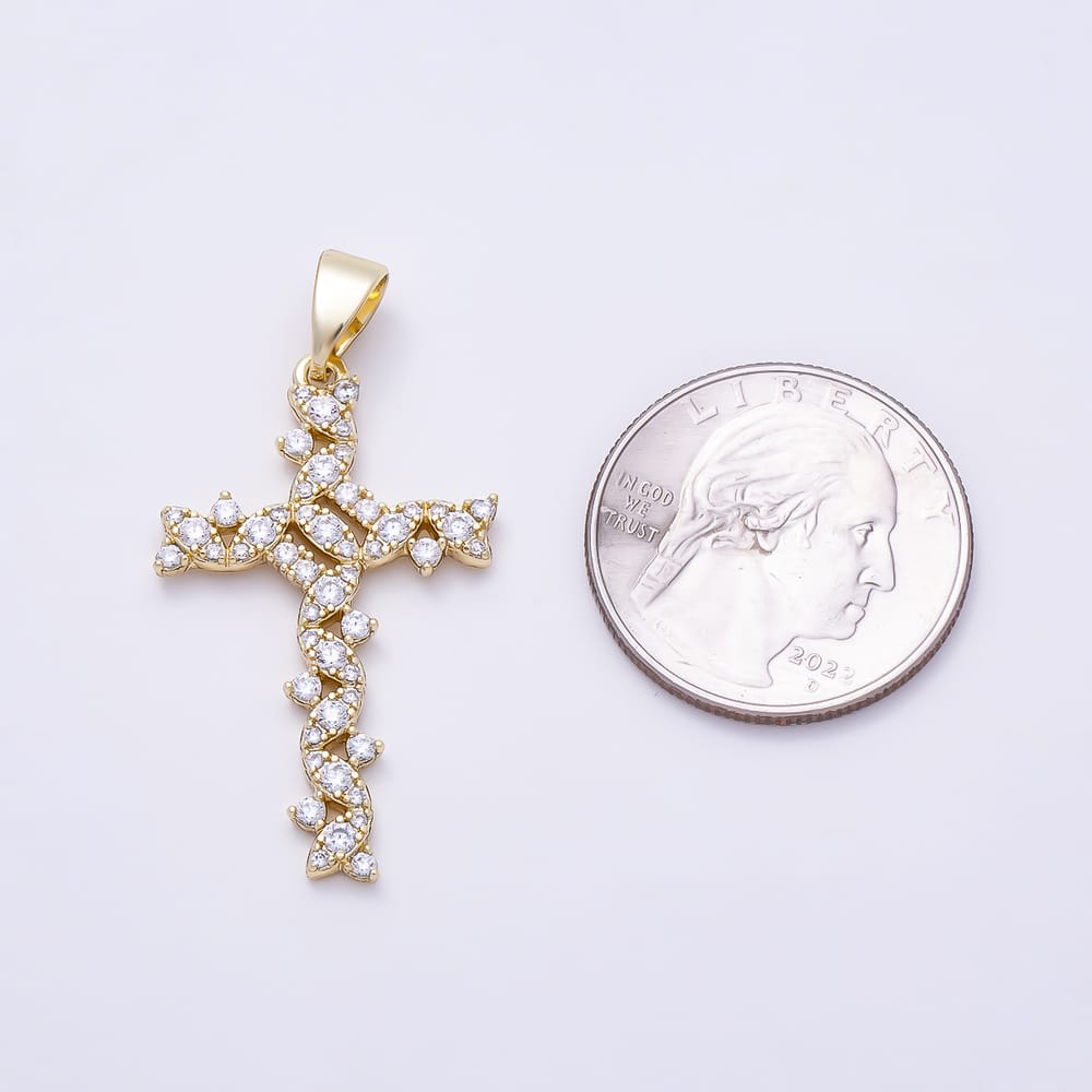 14K Gold Filled 35mm Micro Paved CZ Geometric Religious Cross Pendant | Charms-02184