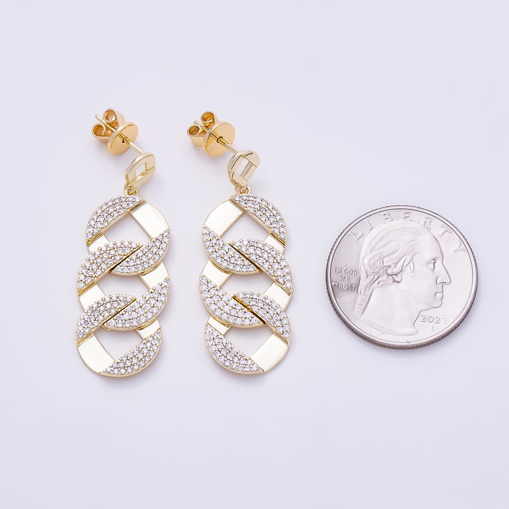 14K Gold Filled 38mm Micro Paved CZ Curb Chain Drop Stud Earrings | Earrings-01213